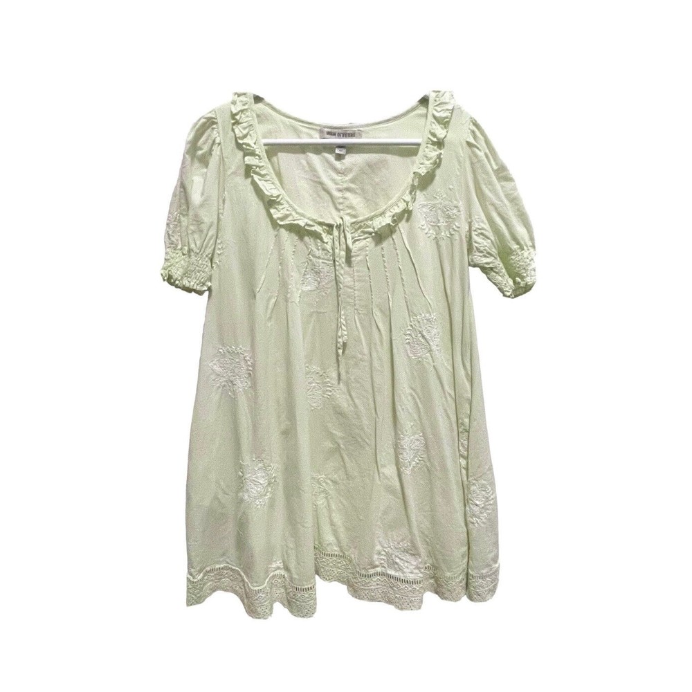 Urban Outfitters Mint Green Embroidered White Floral Babydoll Dress Size Medium